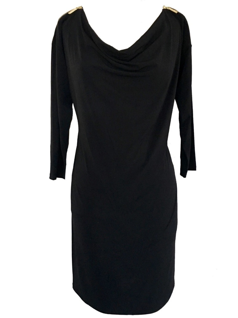Michael Kors Black Sweater Dress Logo Zip Shoulder Dolman Sleeve Cowl Neck
